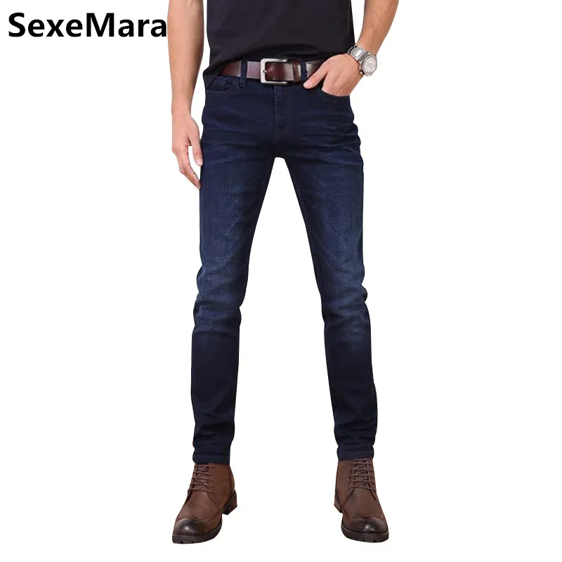 

Casual Men Softener Jeans Deep Blue Elastic Pleated Factory Jeans Skinny Jeans Men Brand Mens Designer Jeans Male 7309