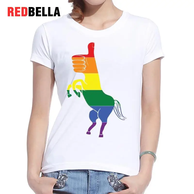 REDBELLA Feminist T shirt font b Women b font Unicorn Colorful Horse Print Rainbow Abstract Unicornio