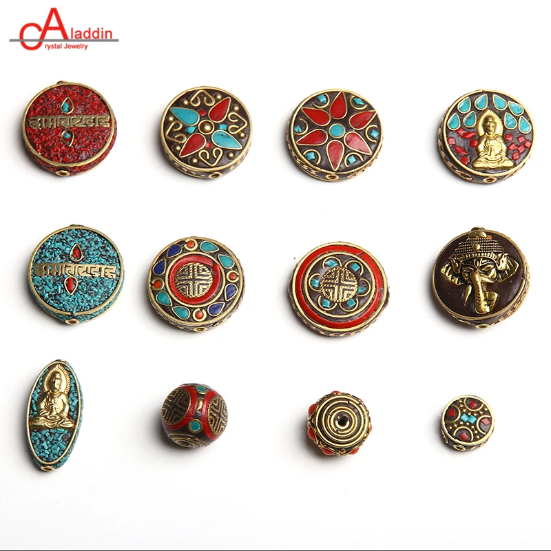 

Aladdin Nepal Metal Copper Beads Artificial Coral & Calaite Cloisonne Vintage Ethnic DIY Bracelet Jewelry Accessories 733-744