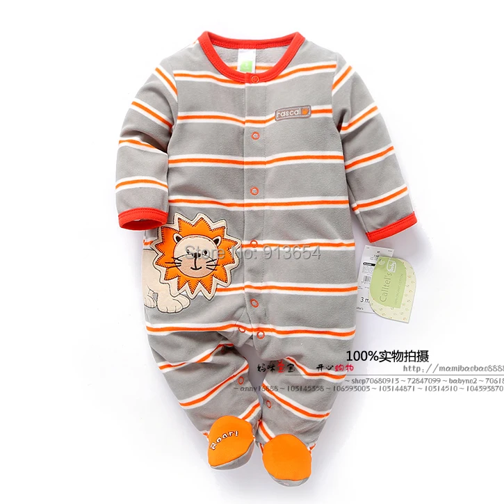 

new 2017 spring autumn baby boy clothes newborn baby polar fleece rompers baby boys Striped cartoon jumpsuits infant clothing