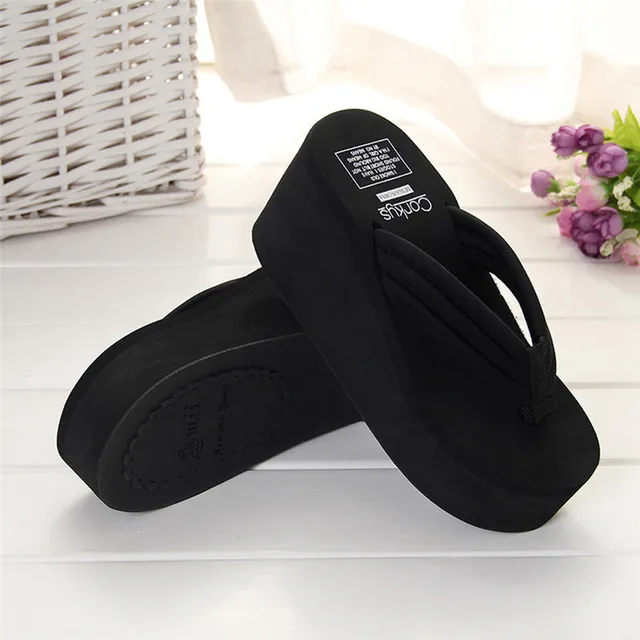 New 1Pair Comfortable Summer Soft Women Wedge Sandals Solid Color Mid Heels Platform Slippers Ladies Thick High Heels Flip Flops