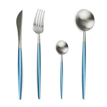 

24Pcs Blue Gold Cutlery Set 304 Stainless Steel Western Kitchen Food Tableware Set Fork Steak Knife Dinnerware Set Drop Shipping
