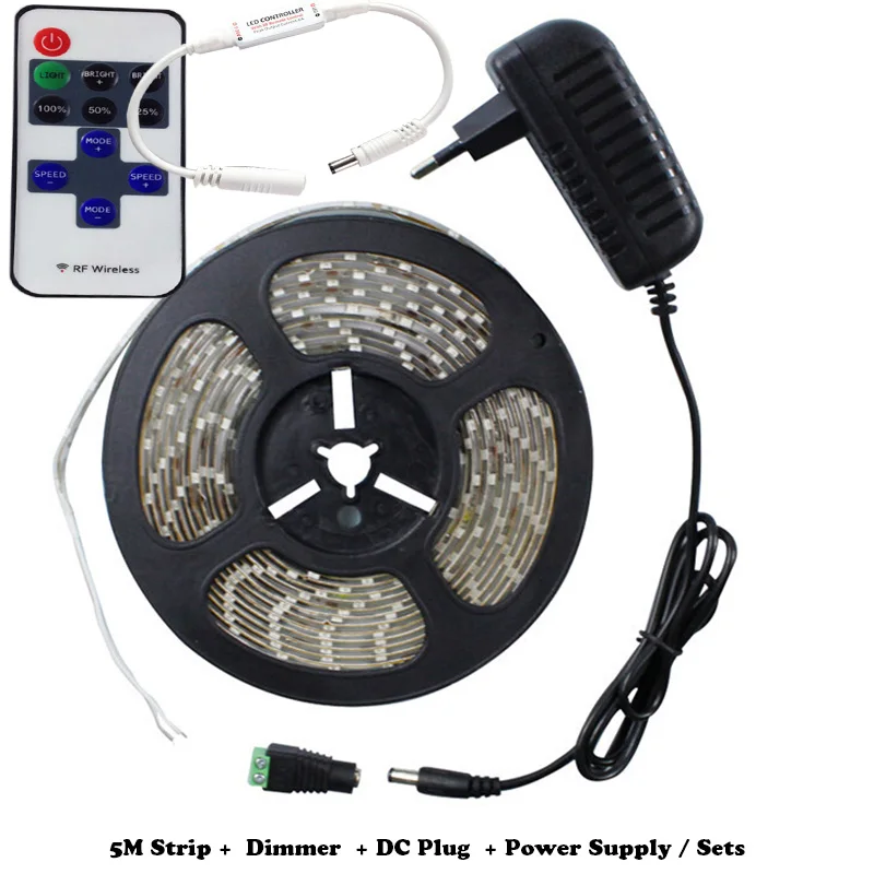 Dimmable 5M LED Strip 3528 30LEDs 2.4W 60LEDs 4.8W 120LEDs 9.6W LED