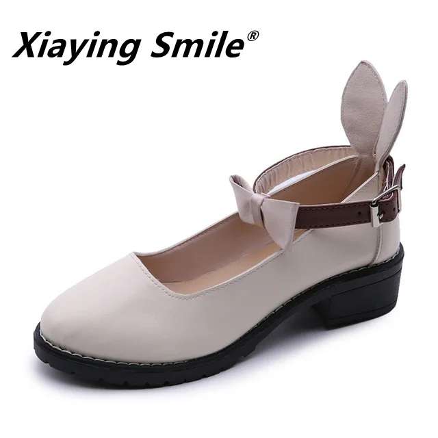Online Xiaying sonrisa otoño nuevo estilo pequeños zapatos de cuero para mujeres estilo universitario británico arco con zapatos casuales de fondo grueso