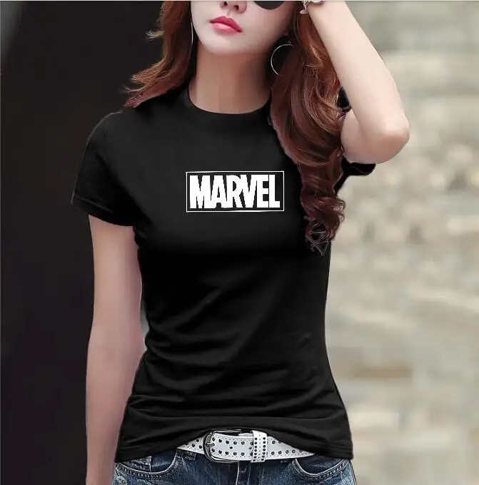 Модная женская Однотонная футболка супергерой Marvel Женская хлопковая эластичная
