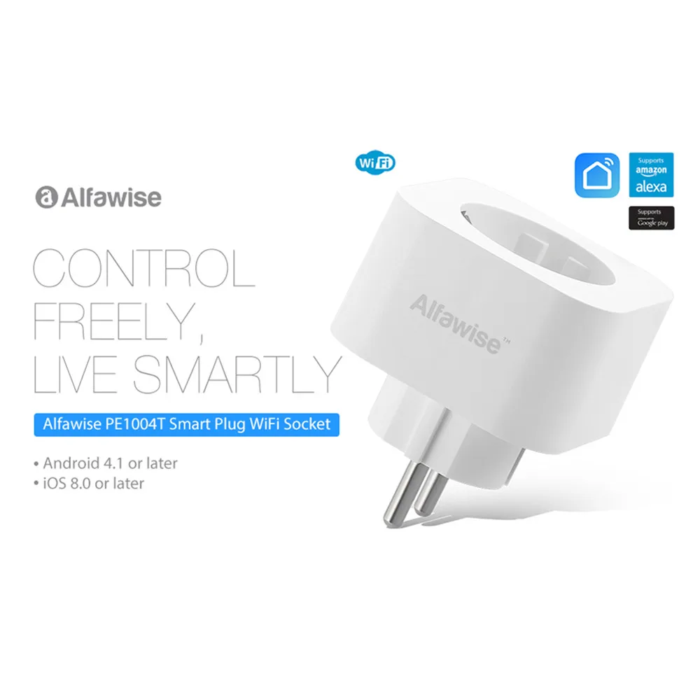 Alfawise PE1004T Мини WiFi розетка умная вилка работает с Amazon Alexa Google Home мобильное