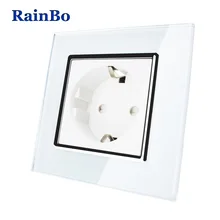 RainBo Brand NEW EU Wall Socket EU Standard Power Socket White Crystal Glass Panel AC 110~250V 16A Wall Power Socket A18EW/B