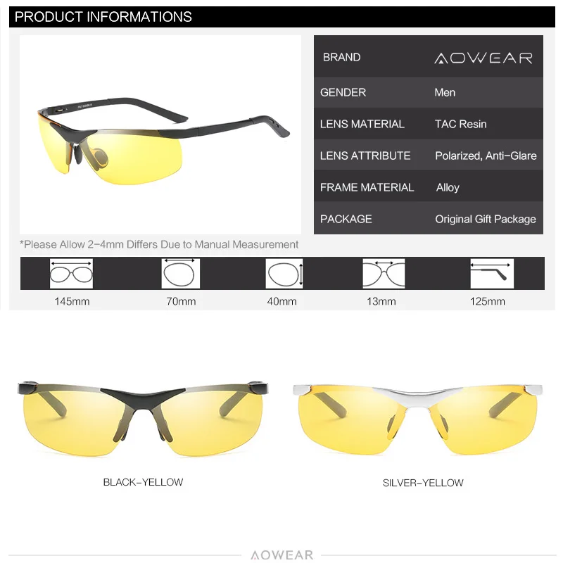 AOWEAR HD очки ночного видения мужские высококачественные алюминиевые спортивные