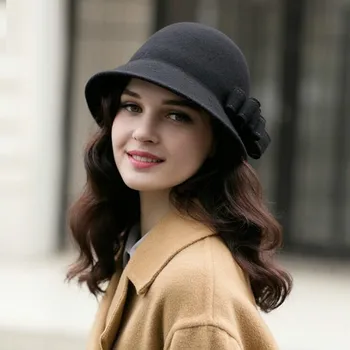 

Autumn Winter Korean Warm Fedoras Hat Women Wool Felt Bowknot Cap Female Elegant Pure Color Fashion All-match Party Hats H7091