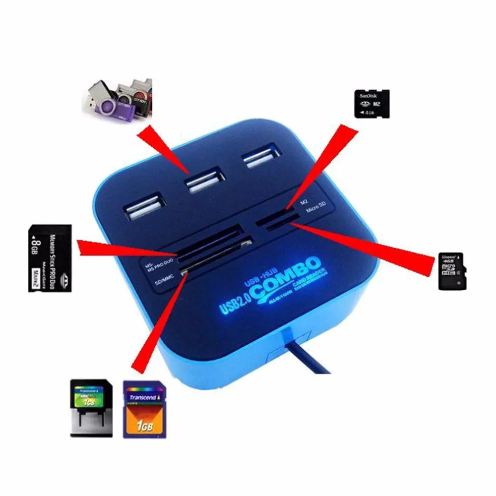 

TF SD Card Reader 3 Ports Micro USB Hub 2.0 Reader High Speed USB Combo All In One USB Splitter for Laptop Desktop drop shipping