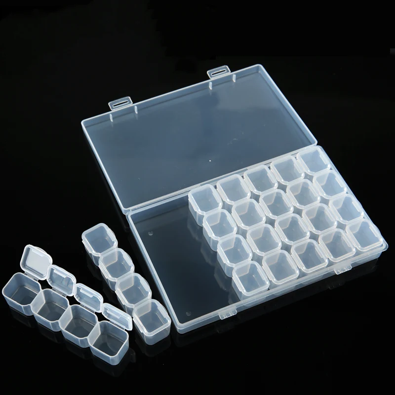 

Transparent Plaid Boxes Diamond Painting Cross Stitch Box 28 Lattices Dismountable Diamond Embroidery Accessories
