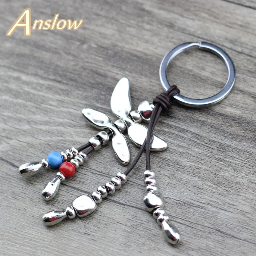 

Anslow 2019 Hot Sale Wholesale Brand Leather Metal Unisex Dragonfly Personality Design Keychain Ring For Car Door LOW0005KY