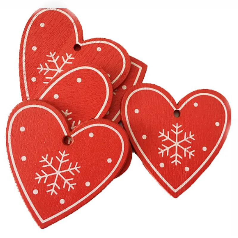 

10pcs/set Wooden Hanging Pendants Tree/Heart/Star Tree Decor Home Decorations White Red Christmas Tree Ornament