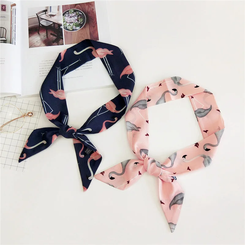 Женский облегающий платок Foulard Розовая Повязка на голову с принтом фламинго шарф