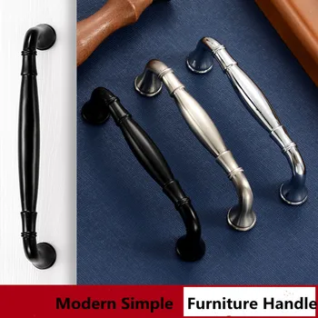 

128 160 192 256mm modern simple length solid wardrobe kitchen cabinet door handle black silver chrome stain nickel drawer pulls