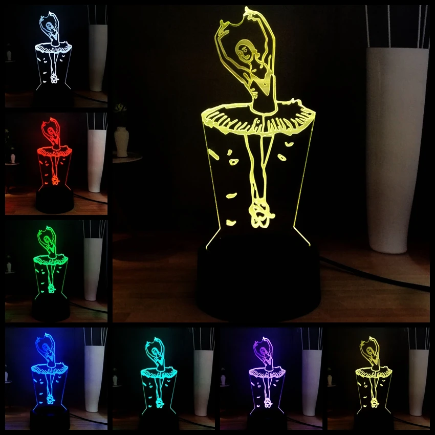 Иллюзия RGB балетный танец акриловая Светодиодная панель 7 цветов Изменение романтической спальни теплый стол ночное настроение свет праздник дети веселый подарок
