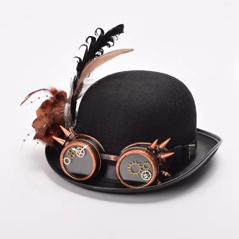 Cosplay&ware Steampunk Hat Bowler Feathers Gear Glasses Gothic Victorian Cosplay Fedora Top Heawear -Zentai shop online