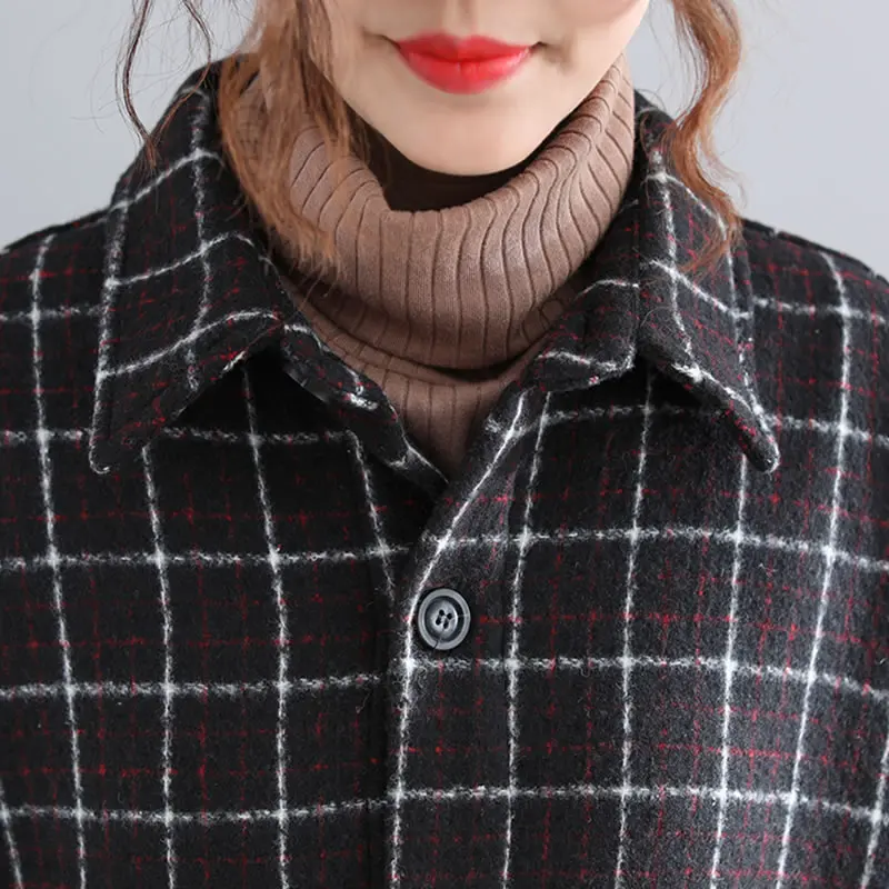 Poitrine Lyh1510 Collar down Femelle Long Mélange 2018 Turn Casual Mode Manteau Plaid Lâche Automne Corée Femmes Black De Unique xitao 0vqUz