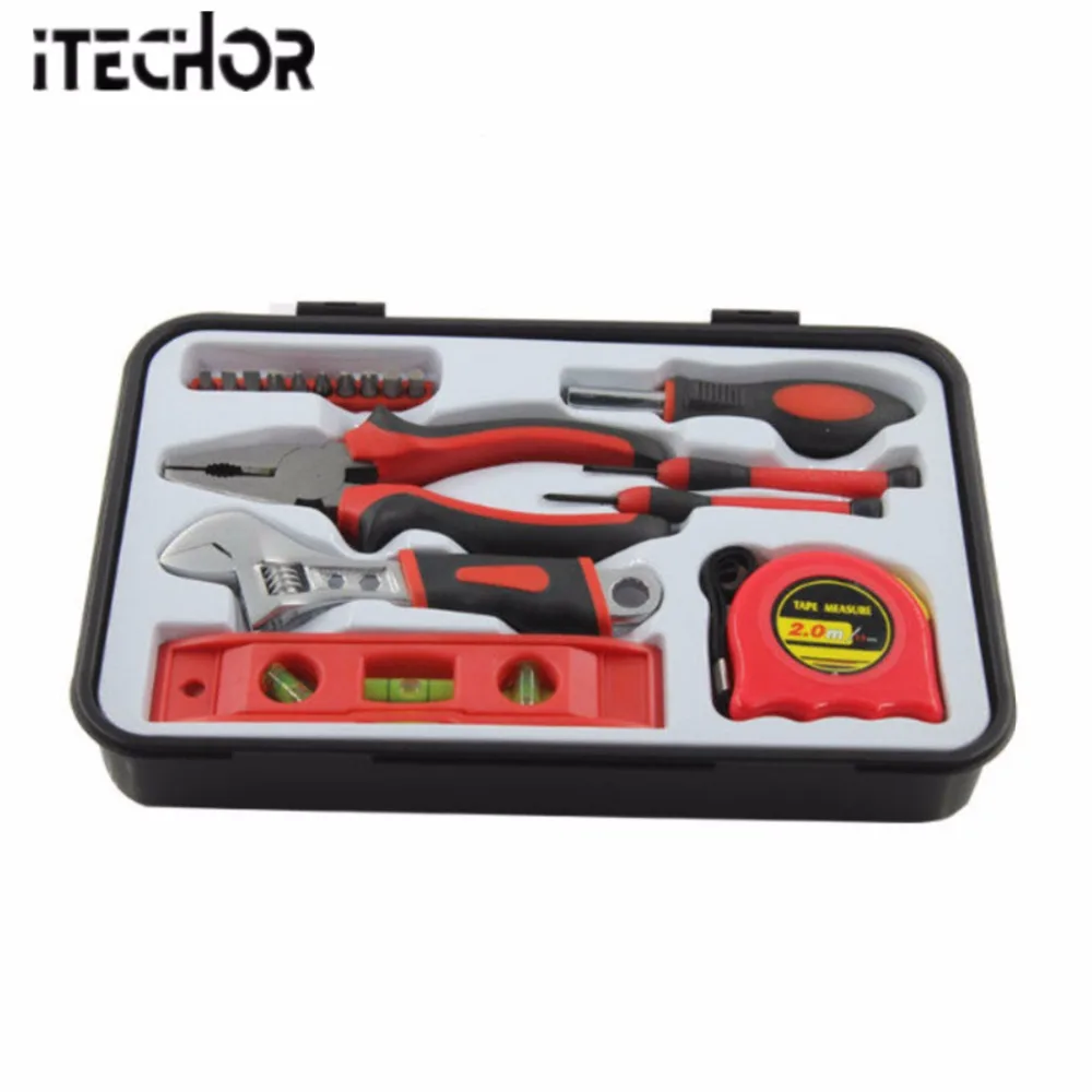 

iTECHOR 8Pcs Tool Box Pack Household Repair Hand Tools Set Pliers Practical Hammer Wire Cutter Wrench - Black + Red Drop Ship