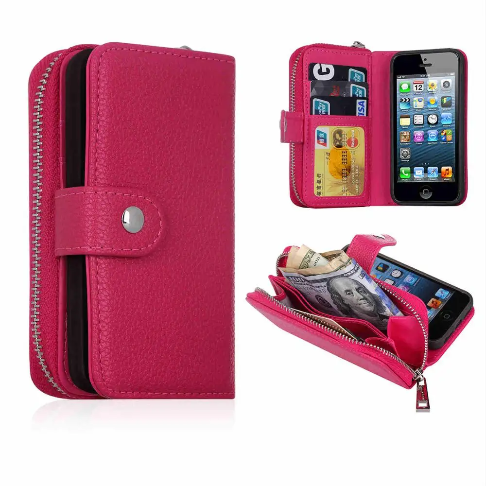 Многофункциональные кошельки унисекс из искусственной кожи для защиты телефона, кошелек для женщин и мужчин, портативные визитные карточки, держатель для денег, большая вместительность, клатчи - Цвет: Rose ip5-5S-SE