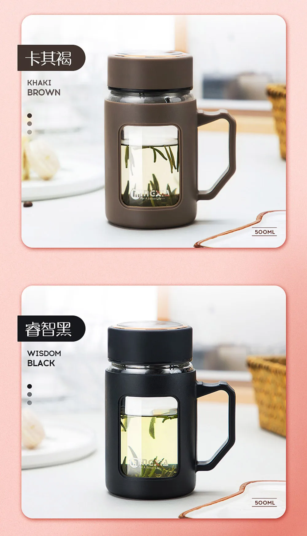 Crystal Glass Water Bottle BPA Free  My Portable Drink Bottle . Gourde Milk Tea Infuser Bottle With Handle Office Cup Coffee Mug (11)