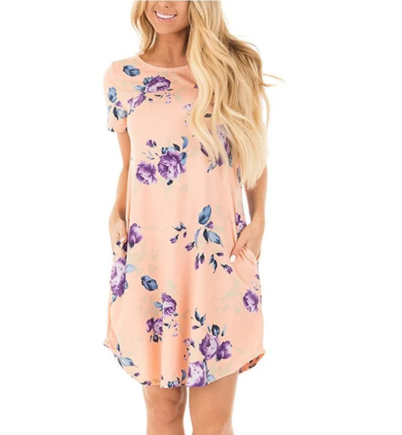 Women Floral Print Dress 2018 Summer Mini Dresses Casual Beach Dress 