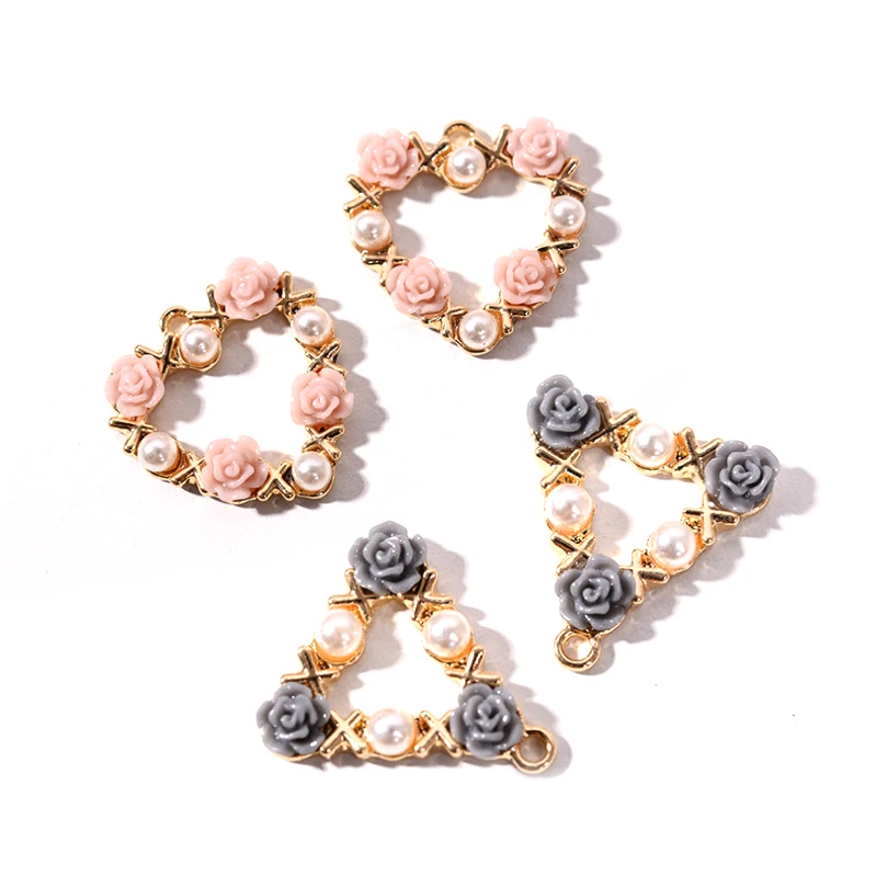 

Gold Triangle/heart Shaped Pearl Resin FlowerCharms Handmade DIY European Charm for Bracelets & Pendants Jewelry Making