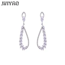 JINYAO Luxury Long Earrings For Women Bridal Sparkling Water Drop Zircons Stud Earrings Wedding Accessories Jewelry