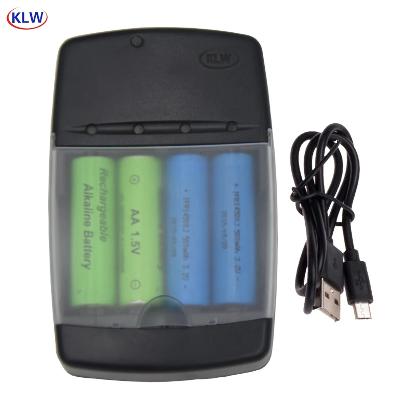 Battery Charger Fast Charger Battery Charger Adapter 4 slots Smart USB Battery Charger for Rechargeable Battery AA AAA AAAA 1.5V Alkaline 14500 10440 16340 10440 3.2V LiFePo4