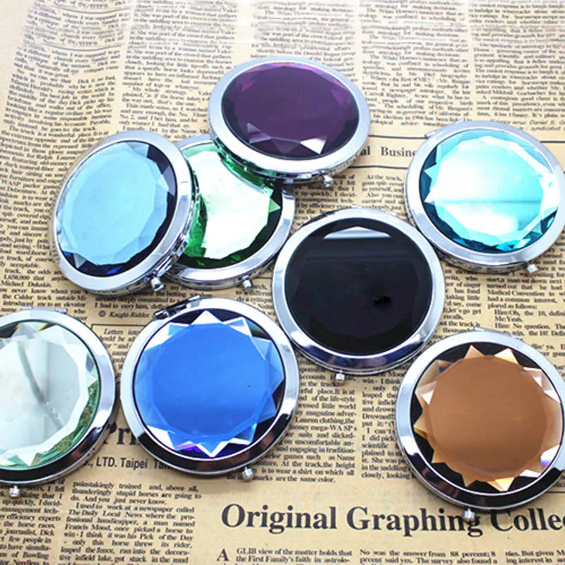 

Makeup Mirrors Gift Metal Makeup Small Mirror Double Sided Double Side Folding Decorative Mirrors Home Decor Crystal Portable