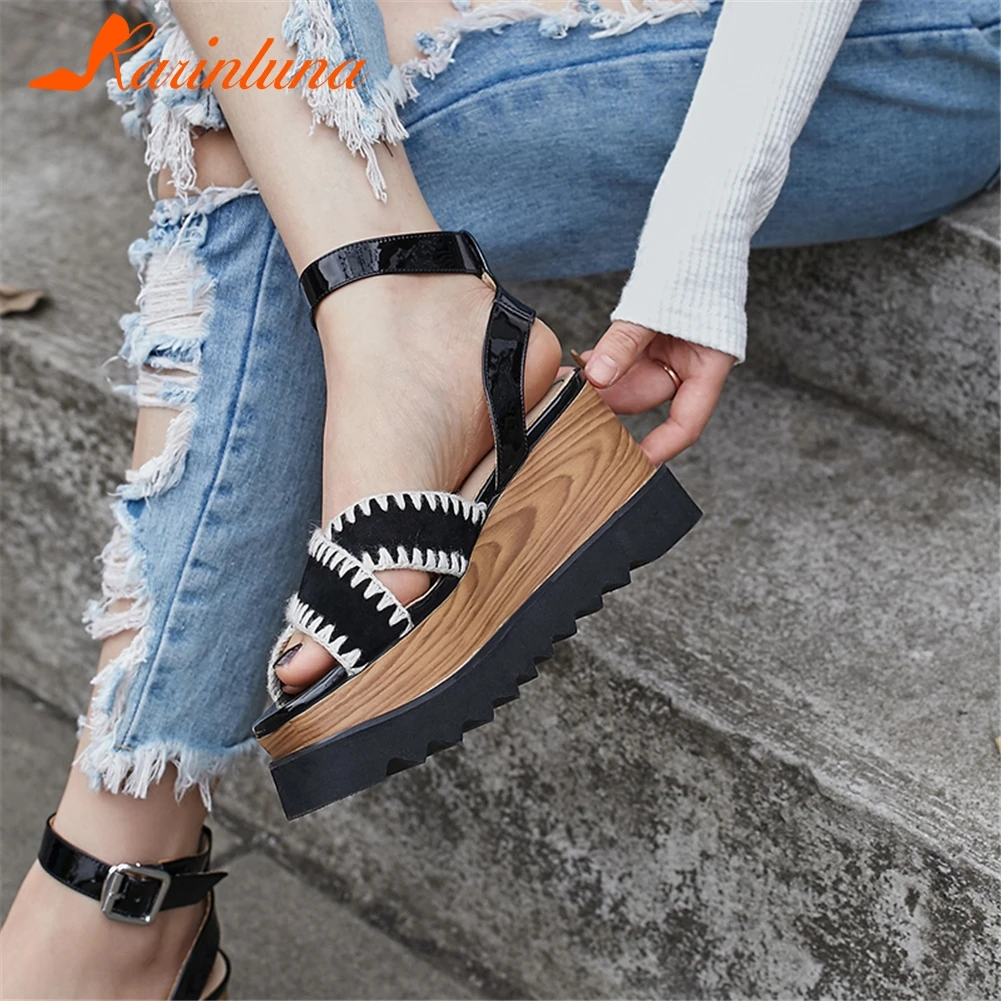 

KARINLUNA New Arrivals Dropship 2019 Kid Suede Peep Toe Summer sandals Woman Shoes Buckle Strap Flat Platform Woman Shoes Women