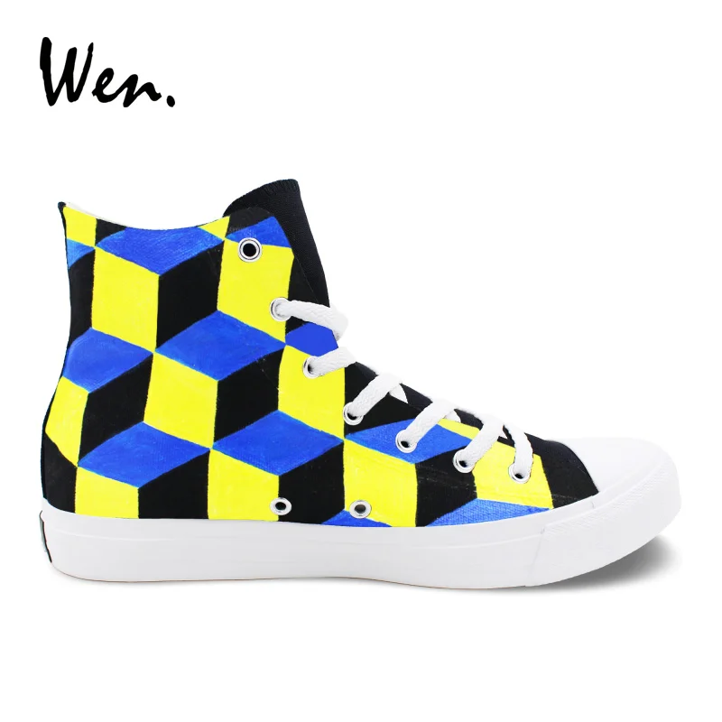 Plimsolls La High Chaussures Conception Main 3 Laçage Dimentional À Wen Toile Top Mode Peint Hommes De Femmes Stéréogramme Sneakers N0k8wOXnP