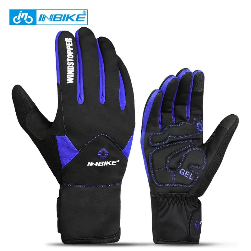 INBIKE велосипедные перчатки с сенсорным экраном зимние теплые ветрозащитные перчатки для велоспорта водонепроницаемые велосипедные перчатки для мужчин и женщин - Цвет: 966 Blue