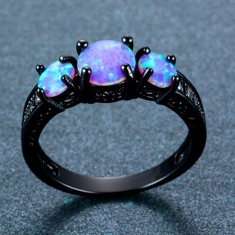 Высокое качество, черные титановые кольца, классический дизайн, капля воды, Овальный Радужный огненный опал, Ювелирное кольцо для женщин, свадьба