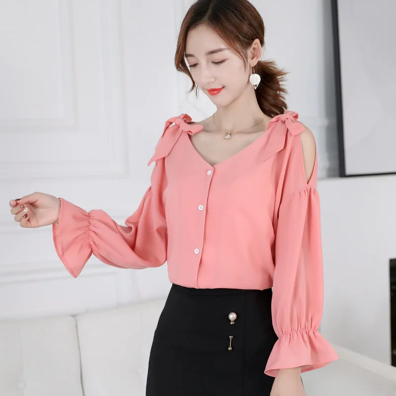 

Autumn 2019 Women White Shirt Korean Long Sleeve Shirt Lace Up Women Clothes Streetwear Loose Chiffon Blouse Elegant Ladies Tops
