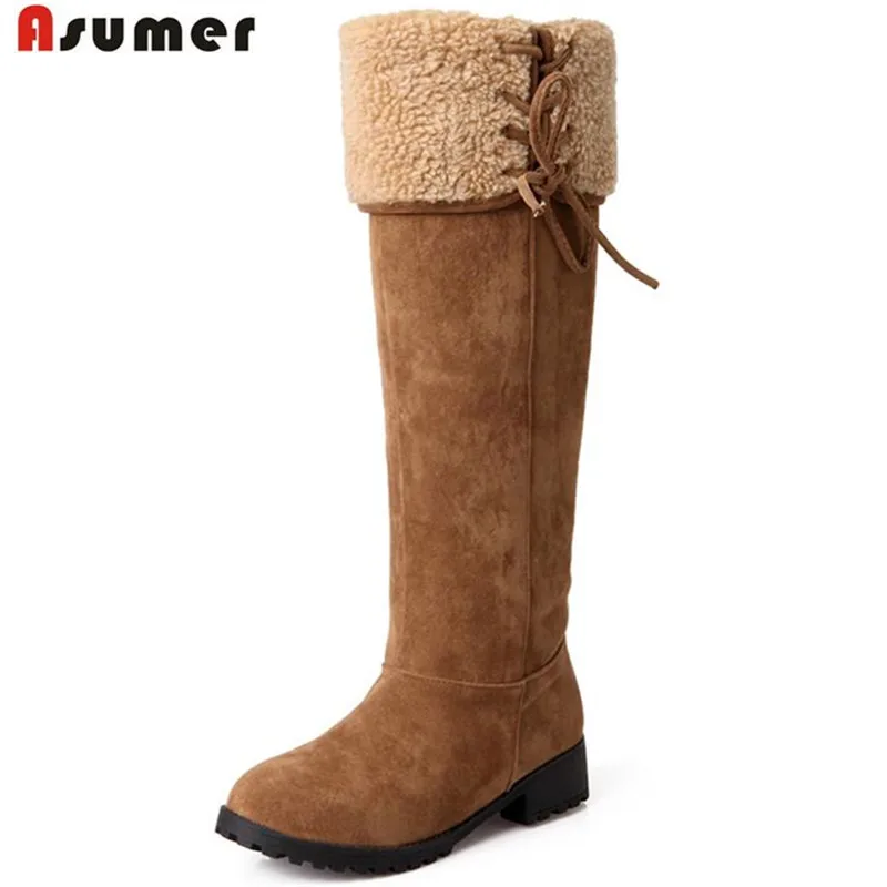 

Comfortable slip-on mid calf boots for women in autumn low square heels concise casual boots nubuck flock leather platform