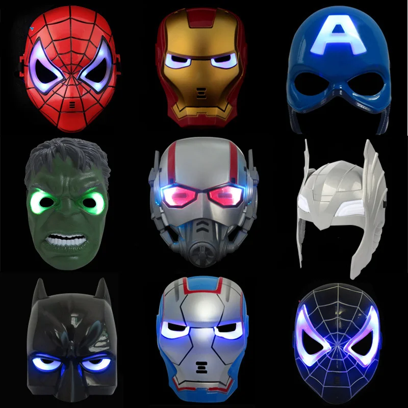 

LED Glowing superhero children mask for kid Avenger Marvel spiderman ironman captain america hulk batman party cartoon mask