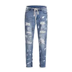 2018 женские и мужские джинсы страх Божий в стиле хип-хоп отверстие уличная Джастин Бибер джоггеры скинни проблемных узкие брюки черные