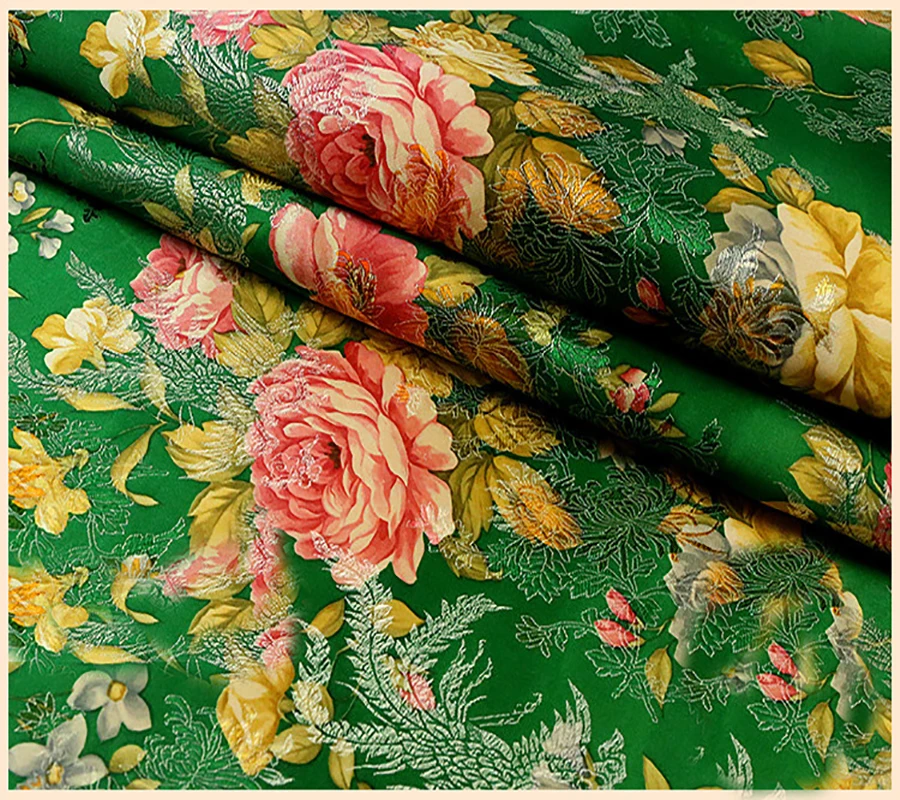 Этнический цветочный жаккардовый тисненый сатин шелковая парча ткань для свадебного платья, детская одежда, куклы, Обивка ткани 145 см Ширина