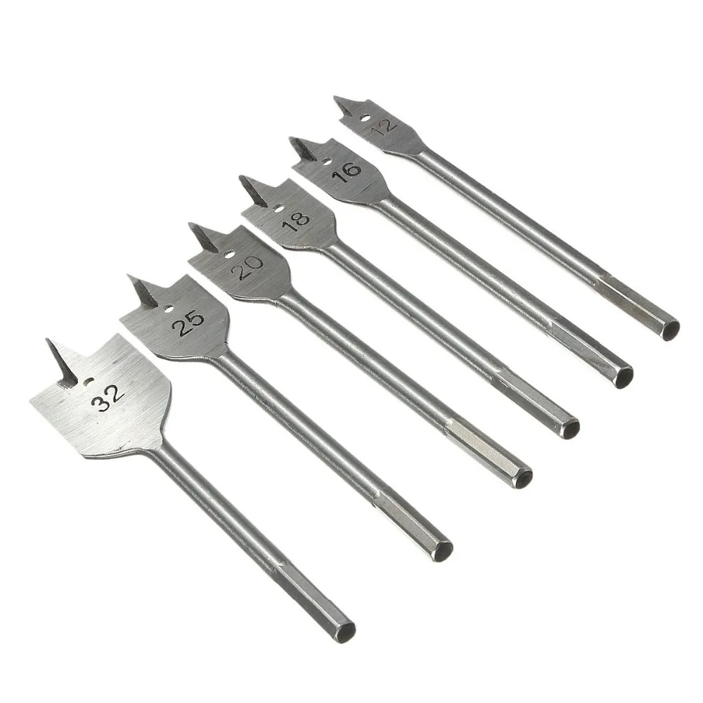 6pcs/set 12/16/18 /20/25/32m Long Wood Flat Drill Set Woodworking Spade