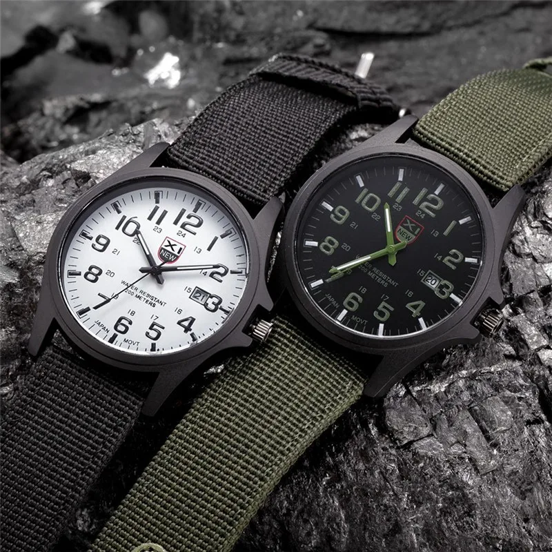 automatic quartz watch XINEW Nylon Strap Watches Men Casual Auto Date Quartz Watch Military Army Green Watch Simple Analog Sport Man Wrist Watch Quartz Watches real	