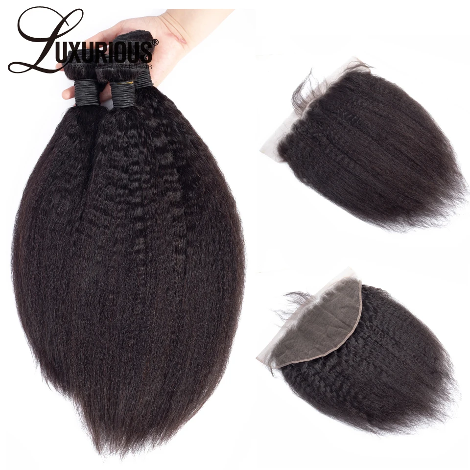 

Kinky Straight Hair Bundles With 13x6 Lace Frontal Bleached Knots Brazilian Remy Hair 4PCS / Lot 100% Human Hair Weave