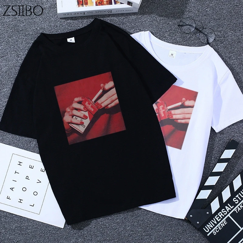 Summer New Somke Print Couple T shirt women HipHop head round neck T-shirt loose student Girl Streetwear thin Tops t shirt XXXL