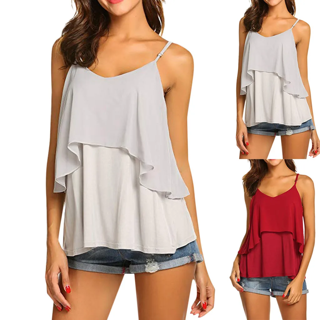 

2019 Summer women's shirt T-shirt sling 2019 ladies fashion casual sleeveless lace chiffon bow T-shirt top debardeur femme