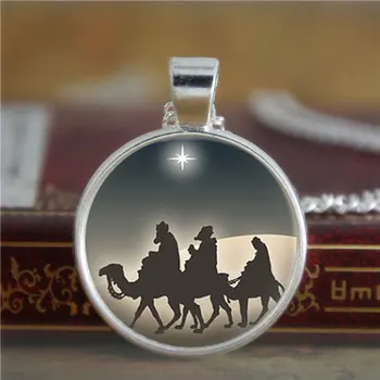 

10PCS Christmas necklace Three Wise Men Nativity Star of Bethlehem Art necklace camel print glass necklace