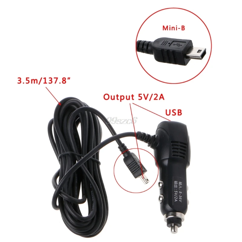 Мини/микро USB Порты и разъёмы Dual USB 5V 2A автомобиля Зарядное устройство переходник прикуриватель для Видеорегистраторы для автомобилей автомобиля зарядка с 3,5 м кабель