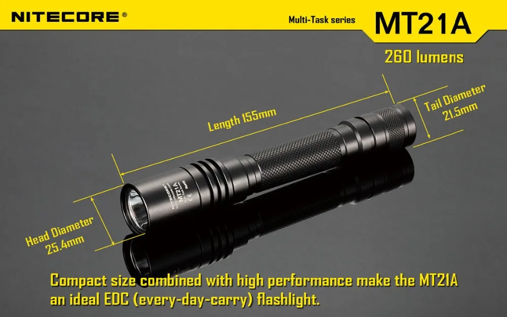 Распродажа! NITECORE MT21A 260 люменов CREE XP-E2 R2 многозадачный светодиодный фонарик EDC фонарь для кемпинга без 2х батареек АА