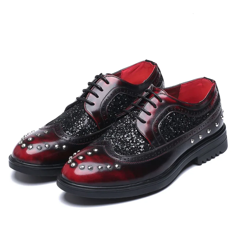 Bullock Shoes Men Brogues Flats Pointed Toe Patent Leather
