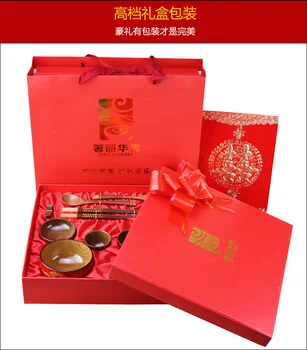 

Chinese wood tableware set high-end practical creative wedding gift anniversary friends marry gifts bowl chopsticks cup dinner