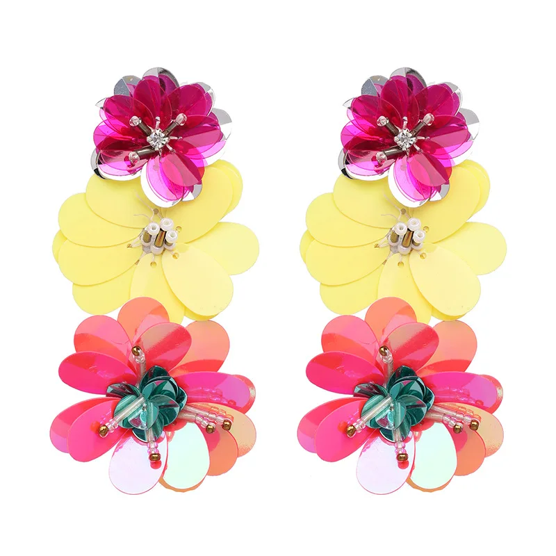 2018 Fashion Colorful Sequins Flower Drop Earrings For Women Statement Floral Long Dangle Bohemian Jewelry Accessories | Украшения и